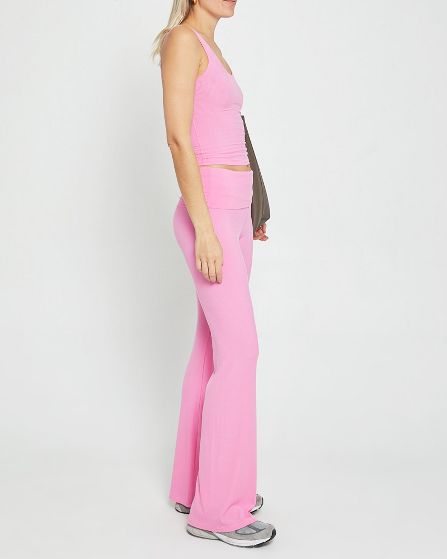 Women's Fold Over Flared Trousers And Top Co Ord Set Pink –