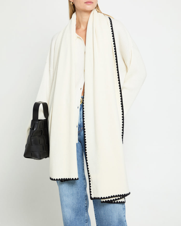 Oversized Embroidered Cashmere-Wool Scarf